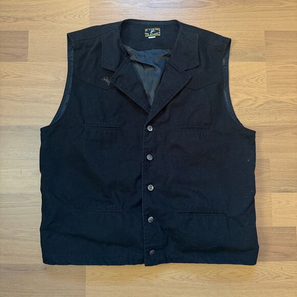 Men's Wyoming Traders Black Canvas Bronco Western Button Up Vest Sz XL Tall XLT - Picture 1 of 8